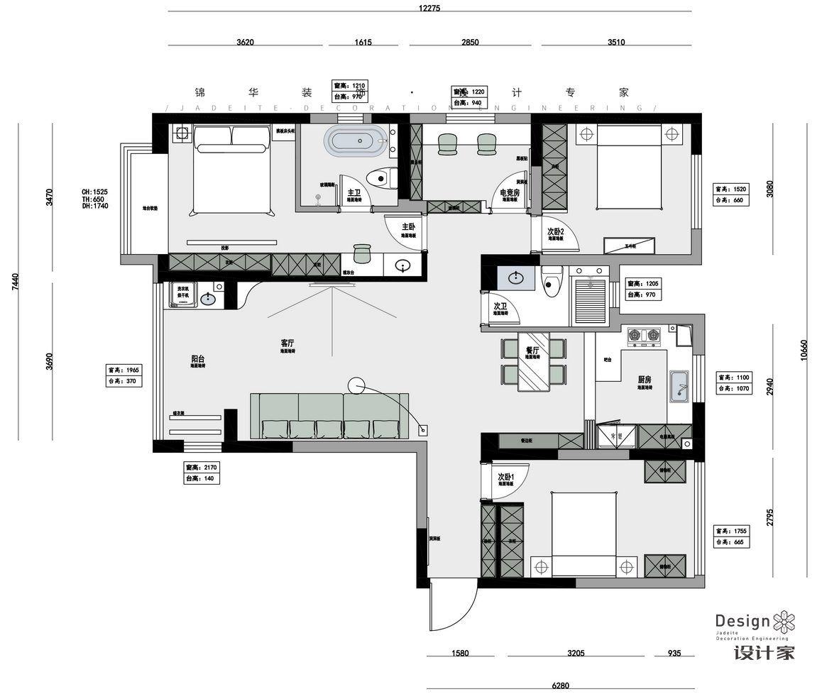 极简-招商·雍华府-四室两厅-140㎡装修-四室两厅-极简